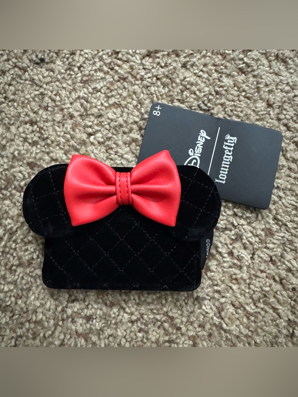 Loungefly Black Quilted Wallet with Red Bow & Ear Silhouette